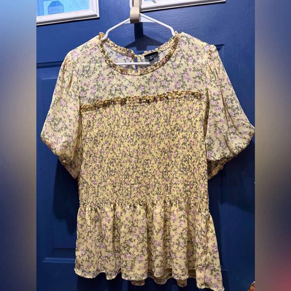 Torrid Yellow Floral Smocked Blouse